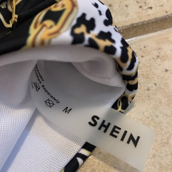 💛 Shein Gold Chain and Leopard Print High-Waisted Bikini Set - Size Medium - Picture 5 of 9